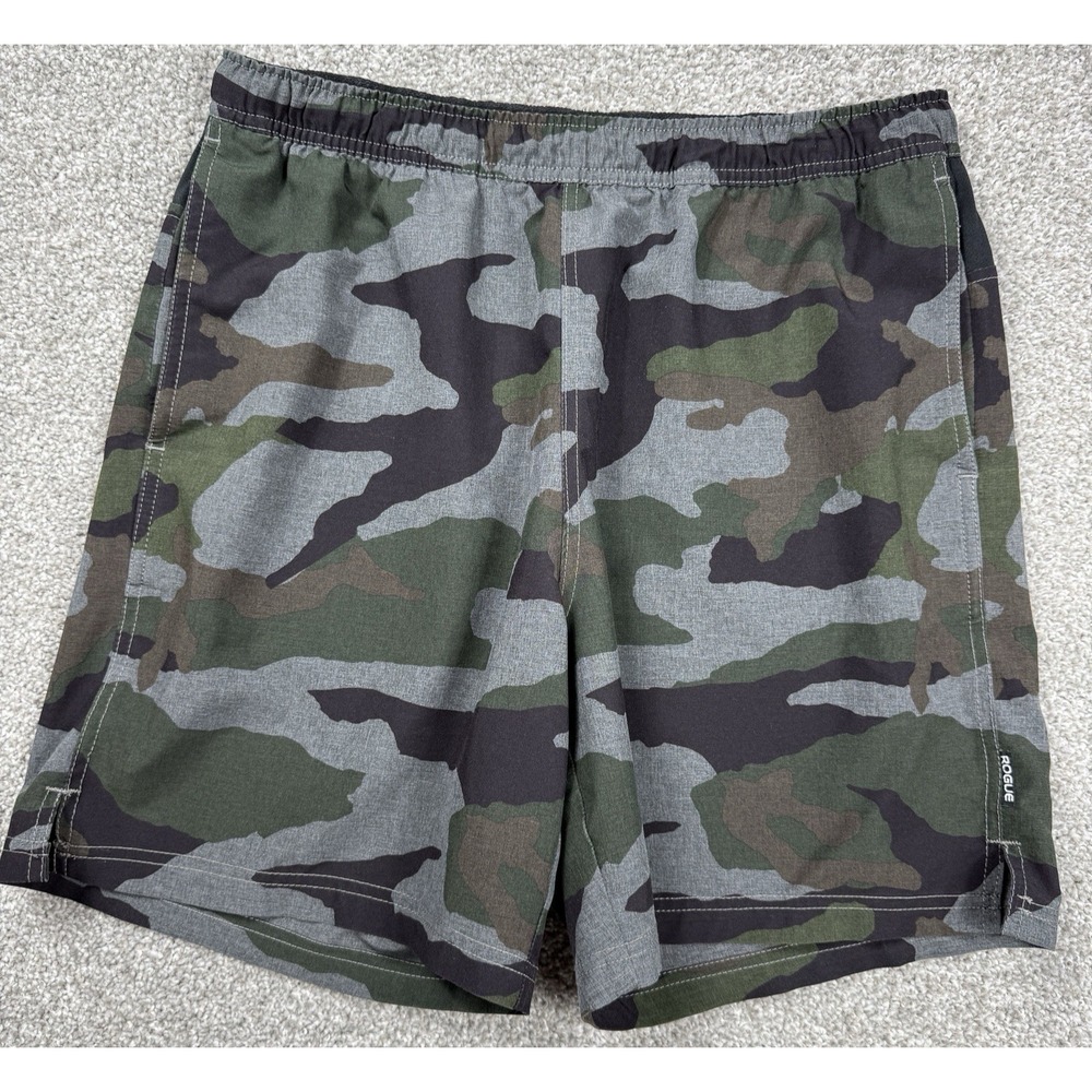 Rogue Camo Athletic Shorts Mens Medium Green Drawstring Training Gym 7 Inseam